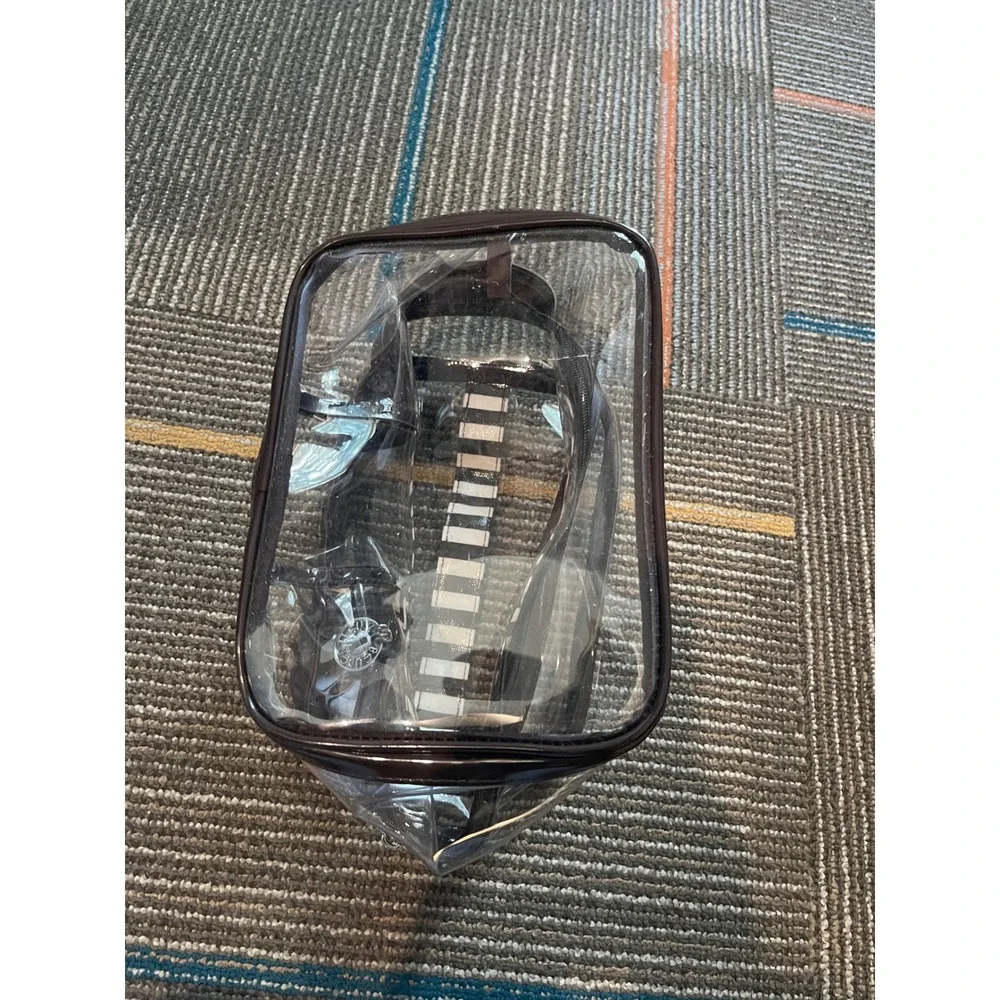 Henri Bendel Striped Clear Cosmetic Pouch Brown White Travel‎ Makeup Bag I05